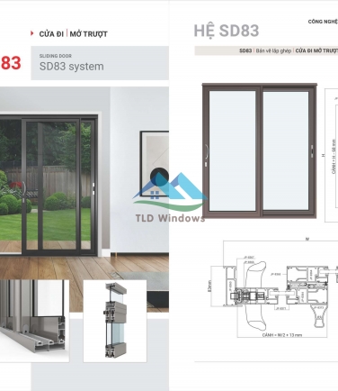 Hệ SD83 cửa đi mở trượt