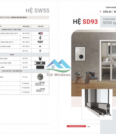 Hệ SD93 cửa đi mở trượt