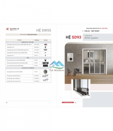 Hệ SD93 cửa đi mở trượt